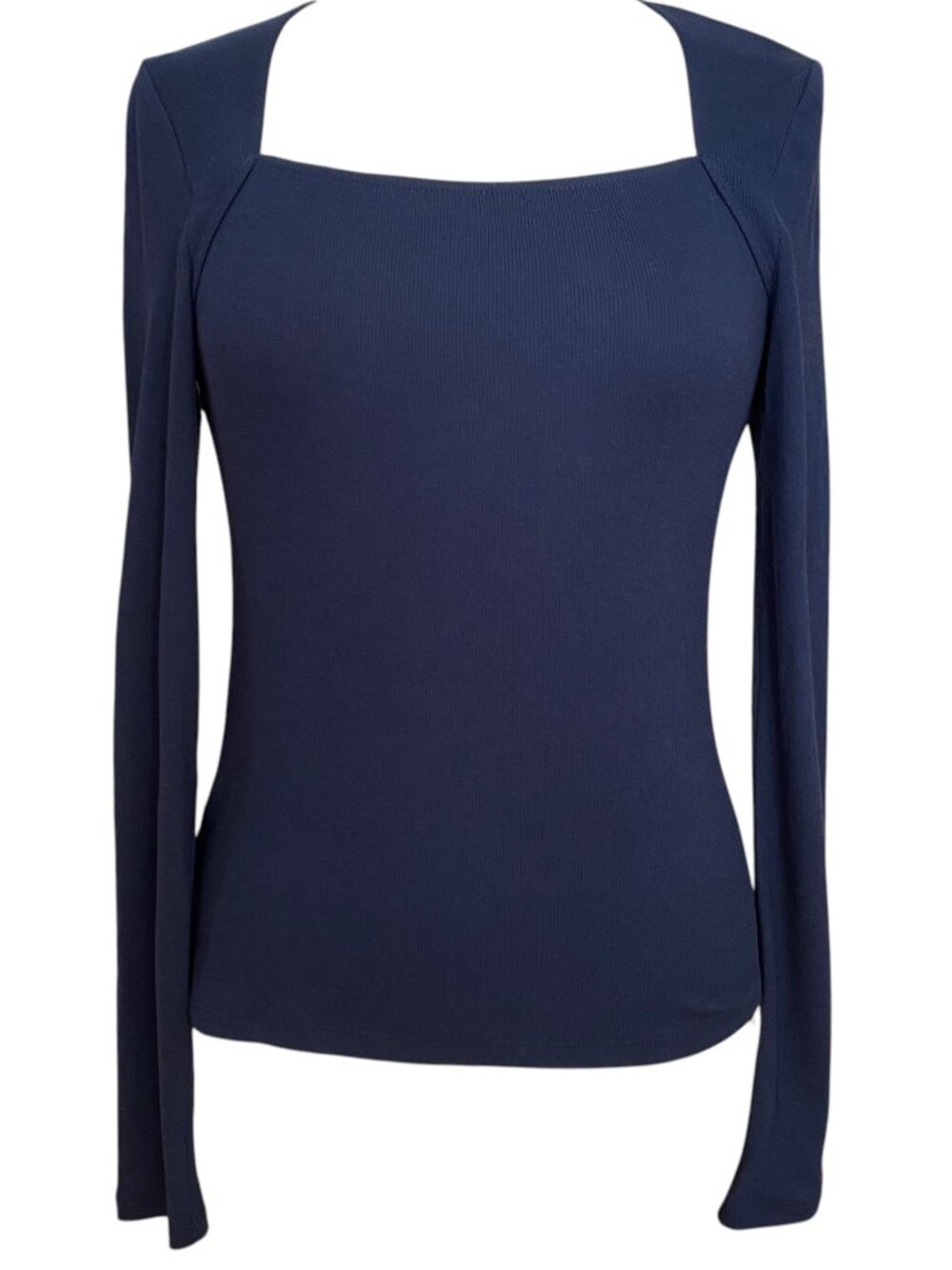 Madewell Brightside Square-Neck Long Sleeve Top Navy Blue Ribbed Bella Fitted-L